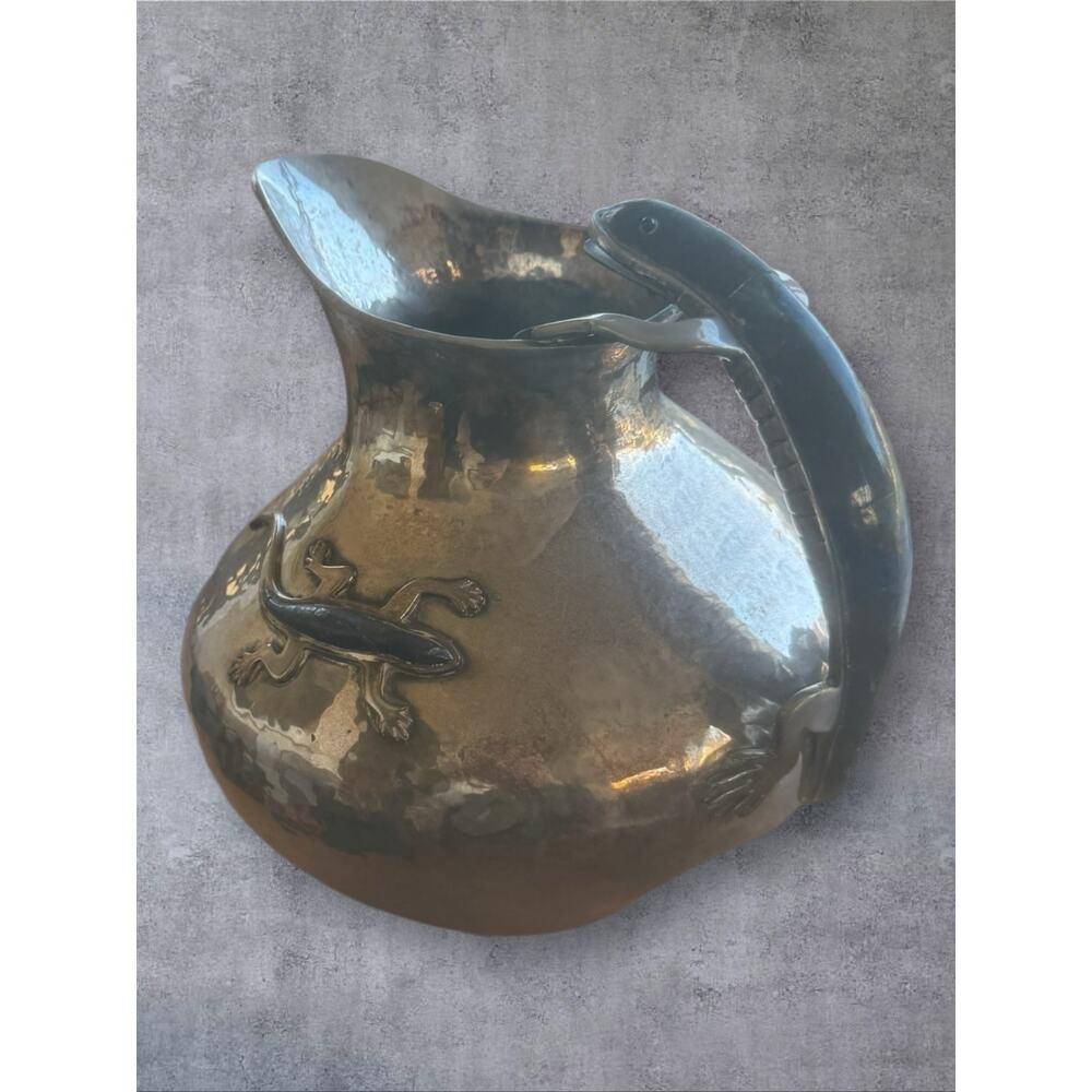Los Castillo Taxco Silver Plate Pitcher Lizard Handle Lapis Malachite 1329g Mex